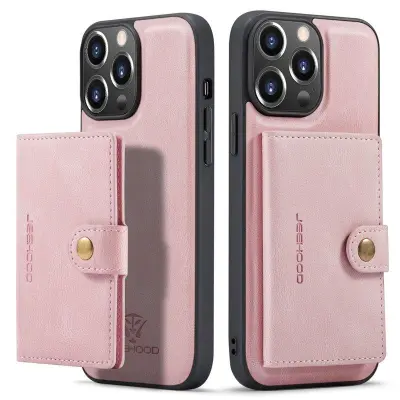 JEEHOOD Mobilskal till iPhone 14 Pro Max Retro Konstläder Shockproof Roséguld