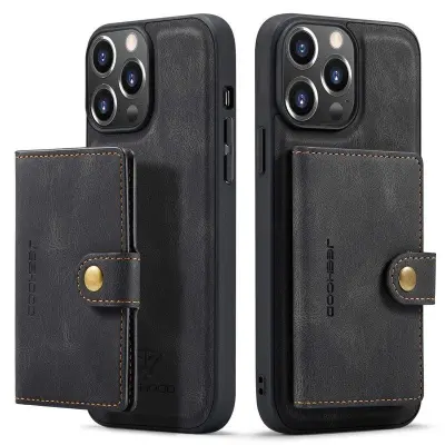 JEEHOOD Mobilskal till iPhone 14 Pro Max Retro Konstläder Svart