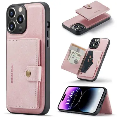 JEEHOOD iPhone 14 Pro Max Fodral KonstLäder Plast - Rosa