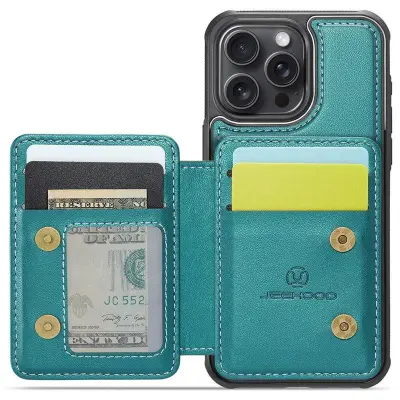 JEEHOOD J05 Mobilskal till iPhone 14 Pro Max Läder med Magnetficka Cyan