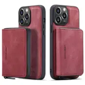 JEEHOOD Shockproof Case iPhone 14 Pro Max Konstläder Plånboksfodral Röd