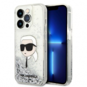 Karl Lagerfeld iPhone 14 Pro Max Skal Liquid Glitter Head - Silver