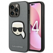 Karl Lagerfeld iPhone 14 Pro Max Skal Saffiano With Karl Head Patch - Silver
