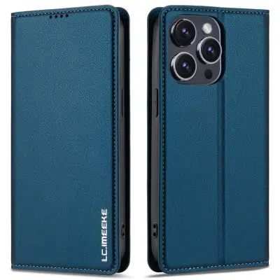 LC.IMEEKE L1 Series iPhone 14 Pro Max Plånboksfodral Konstläder - Blå