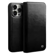 Qialino iPhone 14 Pro Max Plånboksfodral Äkta Läder Drop Proof