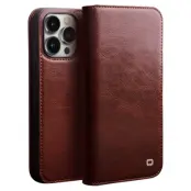 Qialino iPhone 14 Pro Max Plånboksfodral Äkta Läder Drop Proof