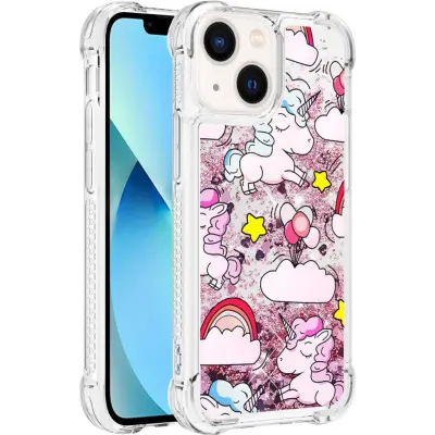 Trolsk Mobilskal med Flytande Glitter - Enhörning (iPhone 14 Pro Max)