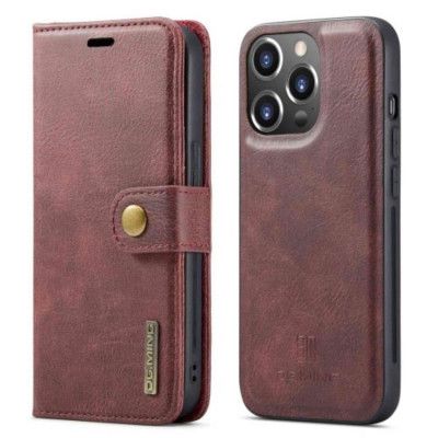 DG.MING iPhone 14 Pro Plånboksfodral Split Detachable Flip - Röd