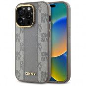 DKNY iPhone 14 Pro Mobilskal MagSafe Läder Checkered Mono - Beige