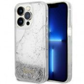 Guess iPhone 14 Pro Mobilskal Liquid Glitter Marble - Vit