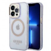 Guess iPhone 14 Pro Mobilskal MagSafe Guld Outline Translucent - Lila