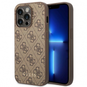 GUESS iPhone 14 Pro Skal Saffiano Metall Gold Logo - Brun