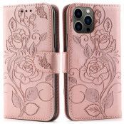 iPhone 14 Pro Plånboksfodral Imprinted Roses - Rosa
