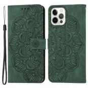 iPhone 14 Pro Plånboksfodral Mandala Flower - Grön