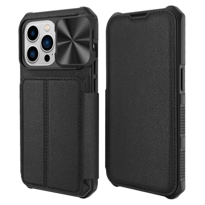 iPhone 14 Pro Plånboksfodral PU Läder Shockproof - Svart