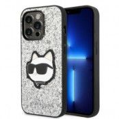 Karl Lagerfeld iPhone 14 Pro Skal Glitter Choupette Patch - Silver