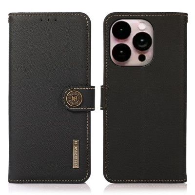 KHAZNEH iPhone 14 Pro Plånboksfodral RFID Äkta Läder - Svart