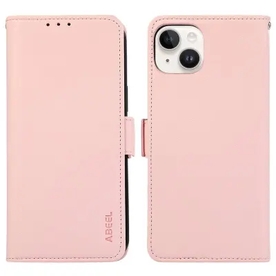 ABEEL iPhone 14 Fodral PU Läder Ställ Wallet RFID Skydd - Rosa