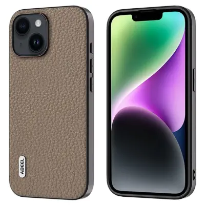 ABEEL Mobilskal till iPhone 14 Äkta Läder Litchi - Khaki