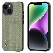 ABEEL Mobilskal till iPhone 14 Carbon Fiber Grön Anti-Scratch PU Leather