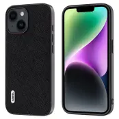 ABEEL Mobilskal till iPhone 14 Cross Texture Äkta Läder + PC - Svart