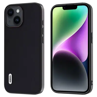 ABEEL Mobilskal till iPhone 14 i Äkta Läder och TPU - Svart