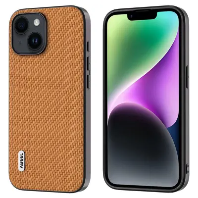 ABEEL Mobilskal till iPhone 14 i Kolfiber Textur - Ljusbrun