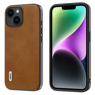 ABEEL Mobilskal till iPhone 14 i Läderlook TPU+PC Hybrid - Brun