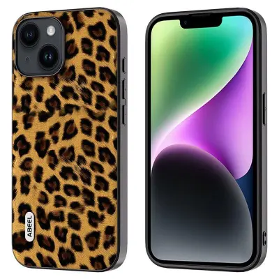 ABEEL Mobilskal till iPhone 14 PU Läder TPU + PC Leopard Textur Guld