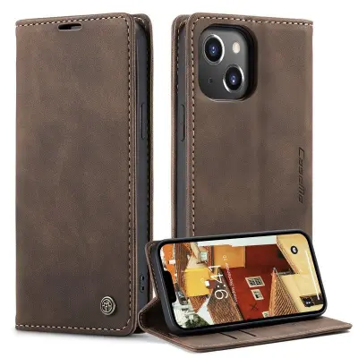 CASEME 013 iPhone 14 Skal i Chockresistent PU Läder - Kaffe