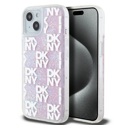 DKNY Mobilskal till iPhone 14 Liquid Glitter Multi Logo - Rosa