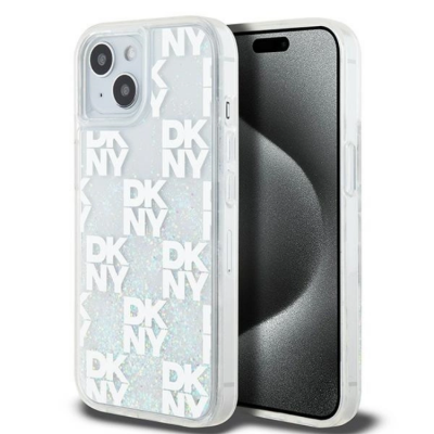 DKNY Mobilskal till iPhone 14 Liquid Glitter Multi Logo - Vit