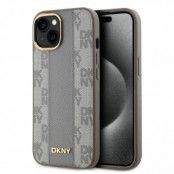 DKNY iPhone 14 Mobilskal MagSafe Läder Checkered Mono - Beige