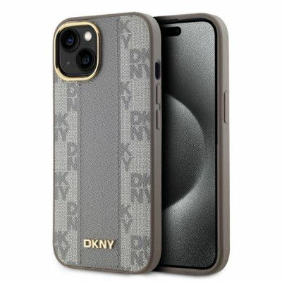 DKNY iPhone 14 Mobilskal MagSafe Läder Checkered Mono - Beige