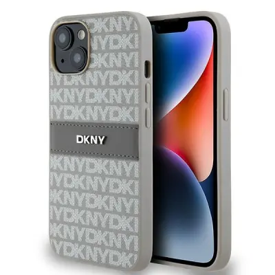 DKNY iPhone 14/15/13 Mobilskal Läder Mono Stripe&Metal Logo