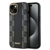 DKNY iPhone 14/15/13 Mobilskal MagSafe Läder Checkered Mono - Svart