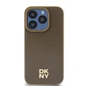 DKNY iPhone 14/15/13 Mobilskal Magsafe Läder Pattern Metal Logo - Brun