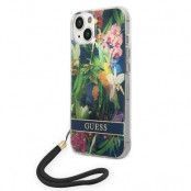 GUESS iPhone 14 Skal Flower Strap - Blå