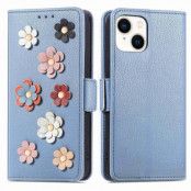 iPhone 14 Plånboksfodral Flower Decor Magnetic - Blå