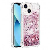 iPhone 14 Skal Liquid Floating Glitter - Rosa Guld