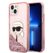 Karl Lagerfeld iPhone 14 Skal Liquid Glitter Head - Rosa