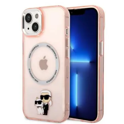 Karl Lagerfeld iPhone 14 Skal Magsafe Iconic Karl&Choupette - Rosa