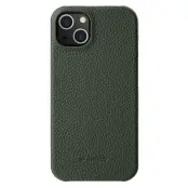MELKCO iPhone 14 Fodral Äkta Läder PC Bakskal Mörkgrön