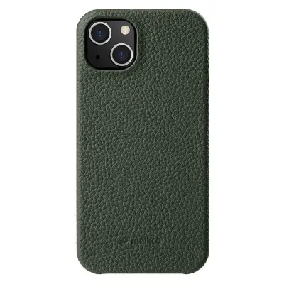 MELKCO iPhone 14 Fodral Äkta Läder PC Bakskal Mörkgrön