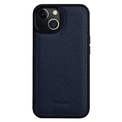 MELKCO iPhone 14 Fodral Stöttåligt Äkta Läder + PC - Mörkblå