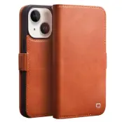 Qialino iPhone 14 Plånboksfodral Äkta Läder Magnetic - Brun