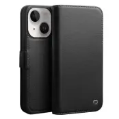 Qialino iPhone 14 Plånboksfodral Äkta Läder Magnetic - Svart