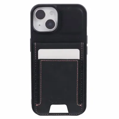 SUTENI iPhone 14 Mobilskal Korthållare Waxy Läder - Svart