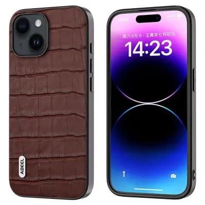 ABEEL iPhone 15 Plus Fodral Läder + TPU + PC Krokodil Brun