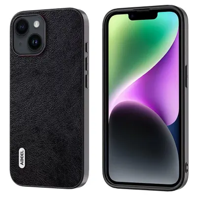 ABEEL iPhone 15 Plus Fodral Litchi Textur Svart